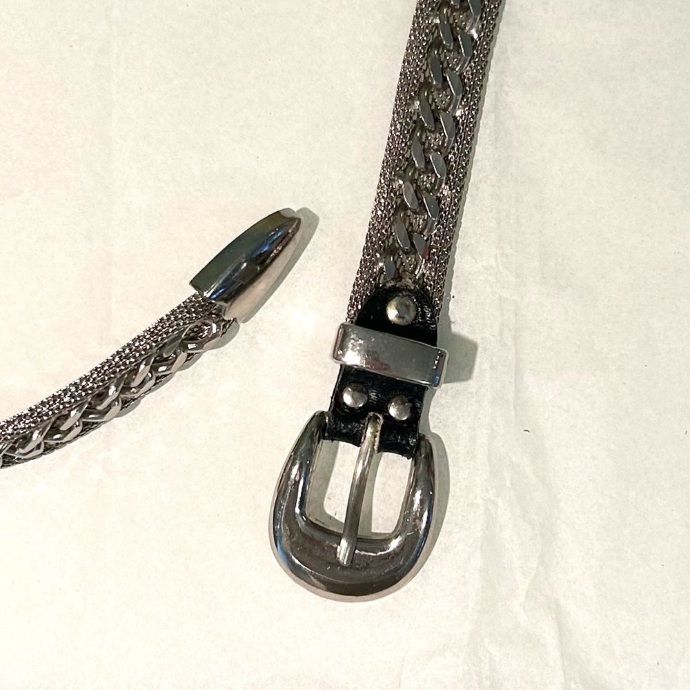 Vintage Heavy Weight Metal Mesh & Curb Silver Chain Belt - Picture 3 of 8